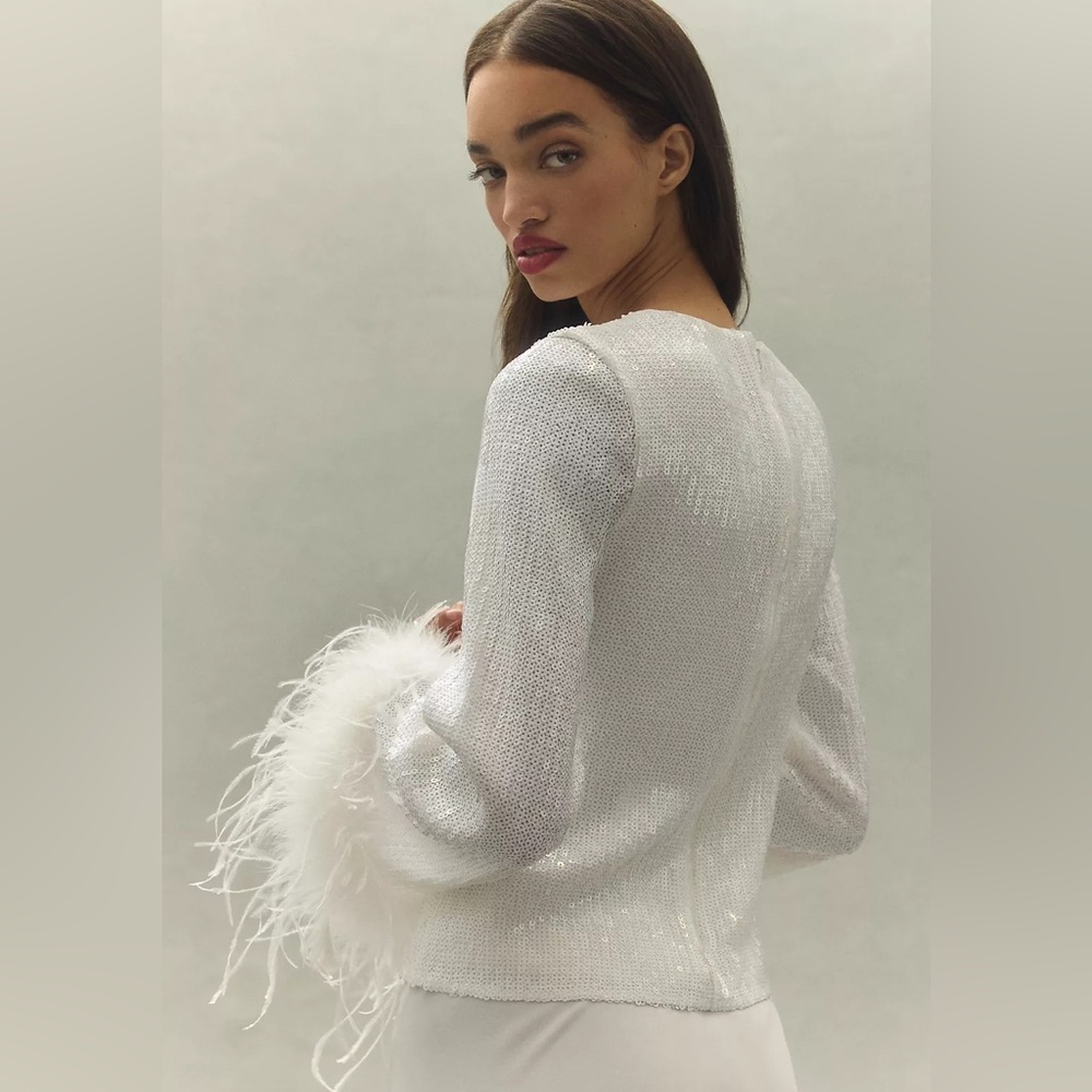 Hutch Lulu Long-Sleeve Sequin Faux Feather Top - Picture 2 of 7